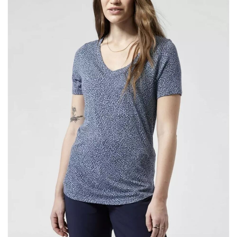 Athleta | Modal-Blend Breezy V-Neck Tee T-Shirt in Blue Micro Cheetah